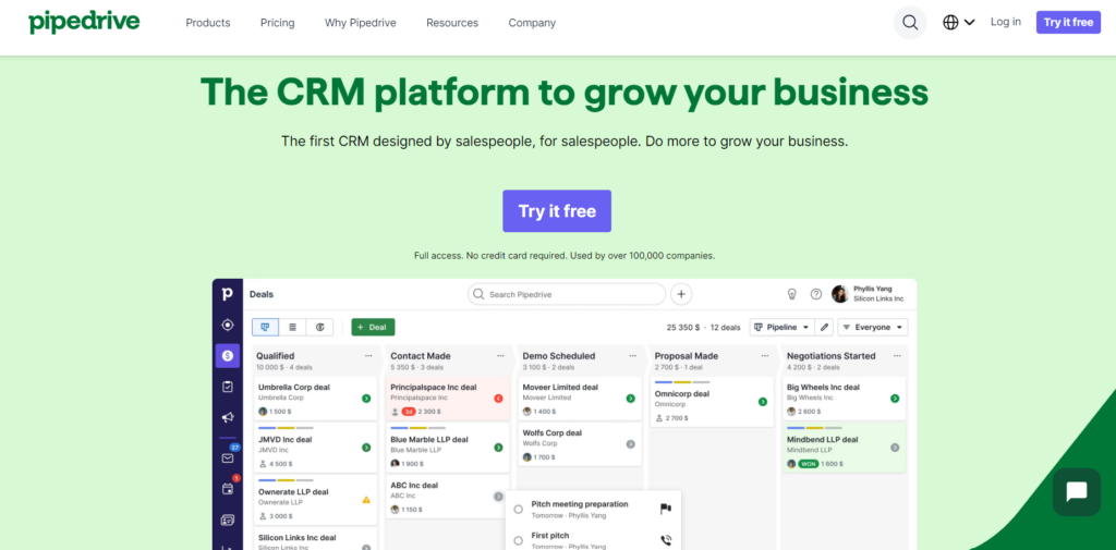 Pipedrive call center CRM software 