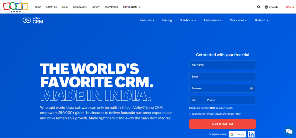 Zoho CRM for manufacturing